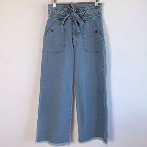 Lola Jeans Reese High Rise Belted Paper Bag Cropped Wide Leg Raw Hem Jeans Sz 27